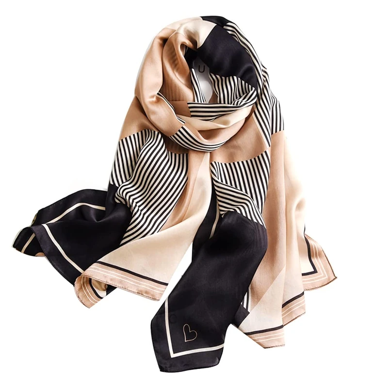 MEISEE 100% Mulberry Silk Long Scarf for Women Large Sunscreen Shawls Wraps Headscarf and Neck- Hair Wraps with Gift Packed, Simple Lattice - Image 1