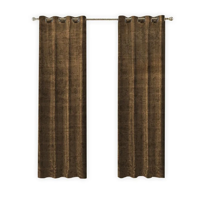 LW Collection Eyelet Curtains Brown Chenille 140x270cm - eyelet ring - eyelet curtains - curtains blackout – room darkening – curtains for bedroom – living room – noise reducing – standard size