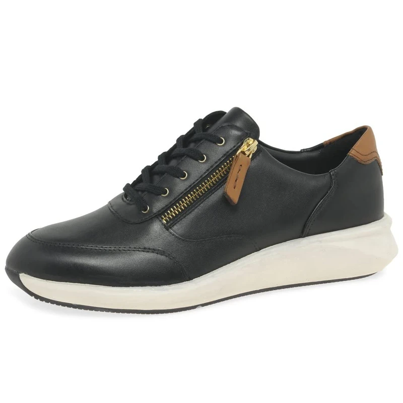 Clarks Womens Un Rio Zip Sneaker, Black Black Leather, 4.5 UK