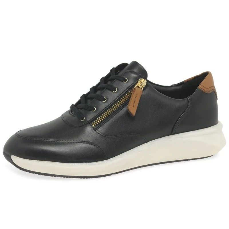 Clarks Women's Un Rio Zip Sneaker, Black Black Leather, 3 UK - Image 1