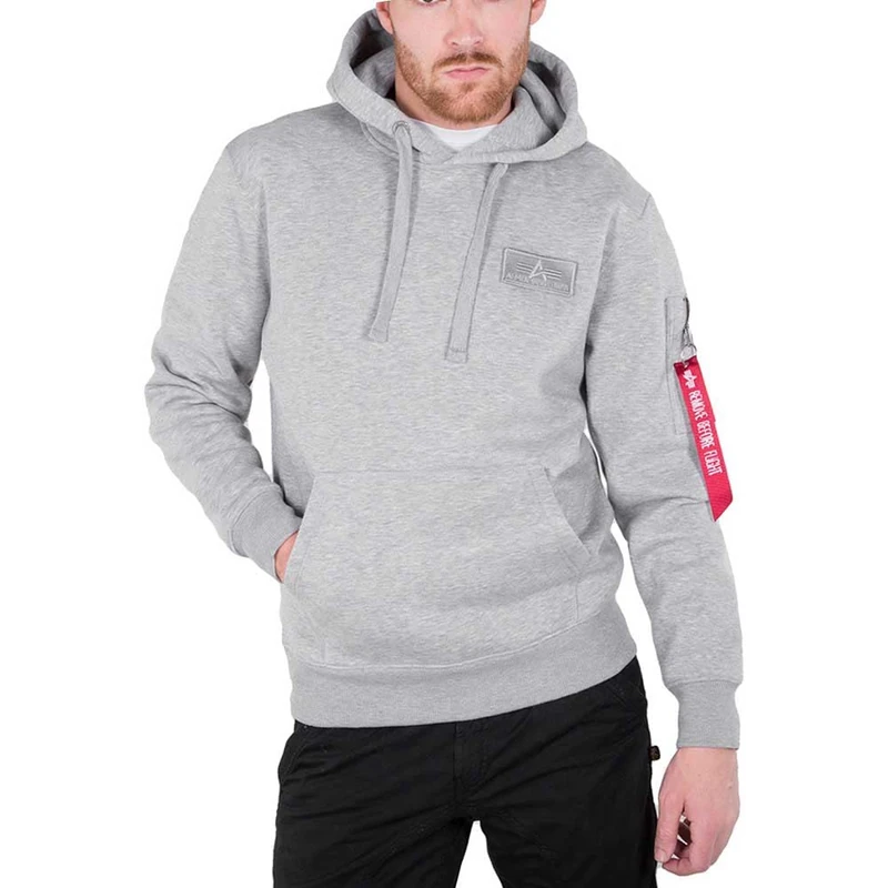 Alpha Industries Men's Red Stripe Hoody Hooded Sweat Sweatshirt, Grey Heather, 5XL