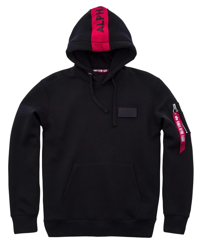 Alpha Industries Men's Red Stripe Hoody Hooded Sweat Sweatshirt, Black, XXXXXL