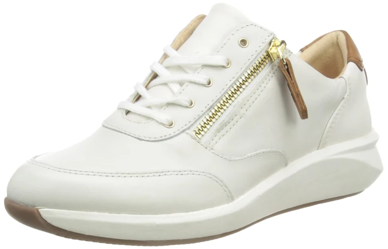 Clarks Unisex Tivoli Zip Shoes, White Leather, 8 UK