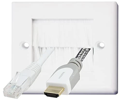 Auline White Brush Single 1 Gang Wall Outlet Cable Entry Plate Tidy Mount Face Plate Wall Plate (1)