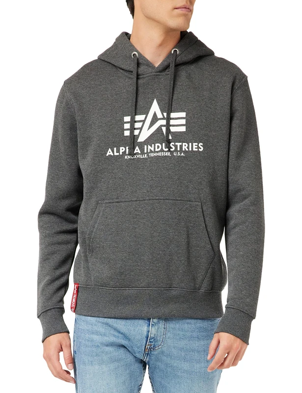 Alpha Industries Basic Hoody Hooded Sweat for Men Charcoal Heather/White
