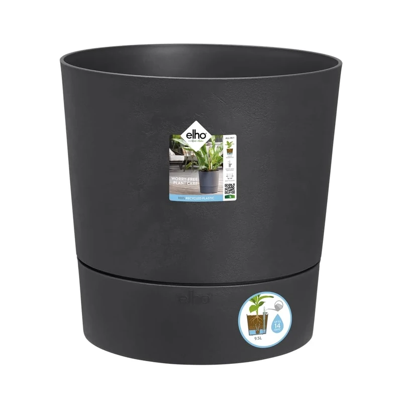 elho Greensense Aqua Care Round 43 - Self Watering Plant Pot for Indoor & Outdoor - 100% recycled plastic - Ø 43.0 x H 42.5 cm - Grey/Charcoal Grey