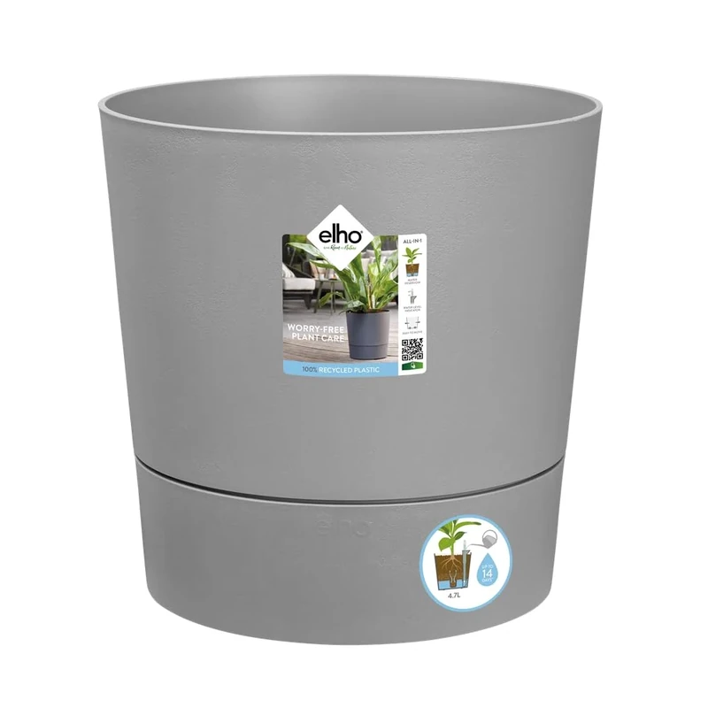 elho Greensense Aqua Care Round 35 - Self Watering Plant Pot for Indoor & Outdoor - 100% recycled plastic - Ø 34.5 x H 34.1 cm - Grey/Light Concrete