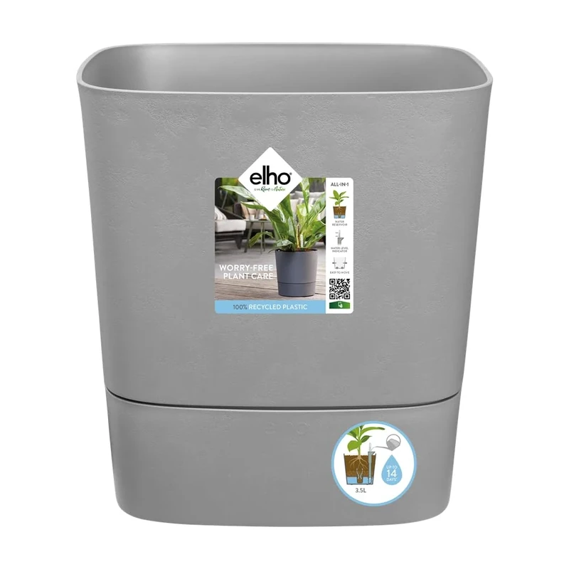 elho Greensense Aqua Care Square 30 - Self Watering Plant Pot for Indoor & Outdoor - 100% recycled plastic - Ø 29.5 x H 30.2 cm - Grey/Light Concrete