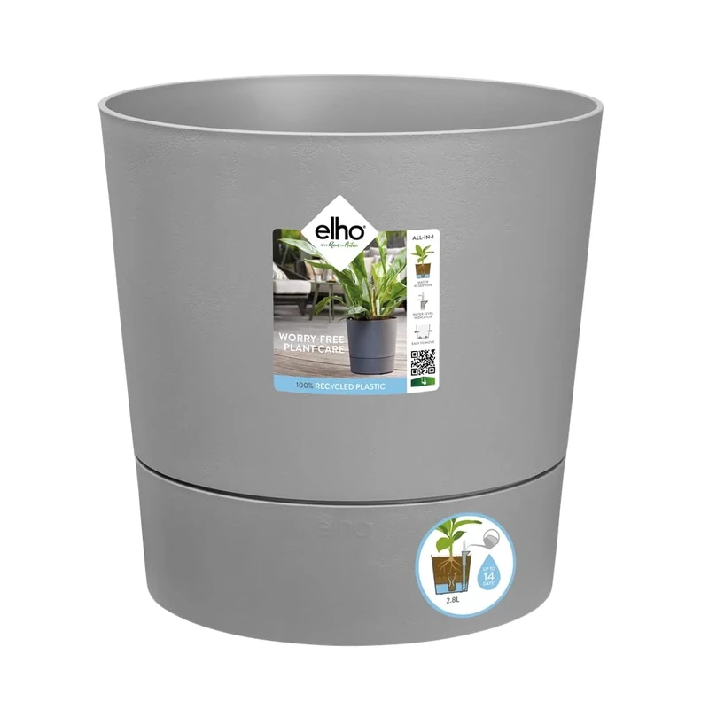 elho Greensense Aqua Care Round 30 - Self Watering Plant Pot for Indoor & Outdoor - 100% recycled plastic - Ø 29.5 x H 29.1 cm - Grey/Light Concrete