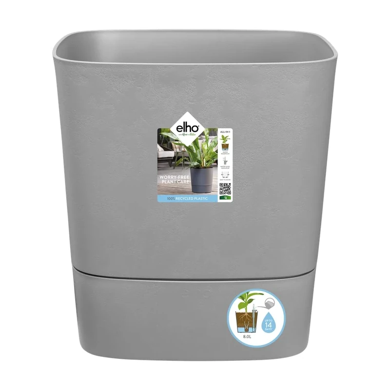 elho Greensense Aqua Care Square 38 - Self Watering Plant Pot for Indoor & Outdoor - 100% recycled plastic - Ø 38.0 x H 38.9 cm - Grey/Light Concrete