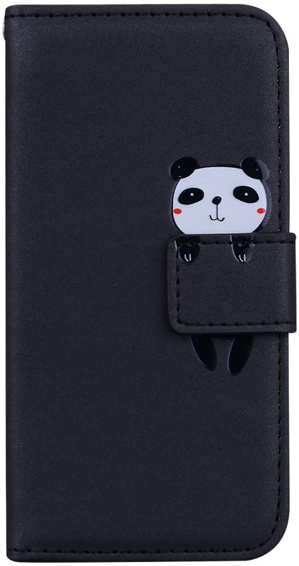 Jeffene for Xiaomi Mi Poco X3/X3 Pro/X3 NFC Case, Cartoon Pattern Folding Stand PU Leather Wallet Flip Cover with TPU Inner Shell, Card Slots, Magnetic Closure-Black+Panda