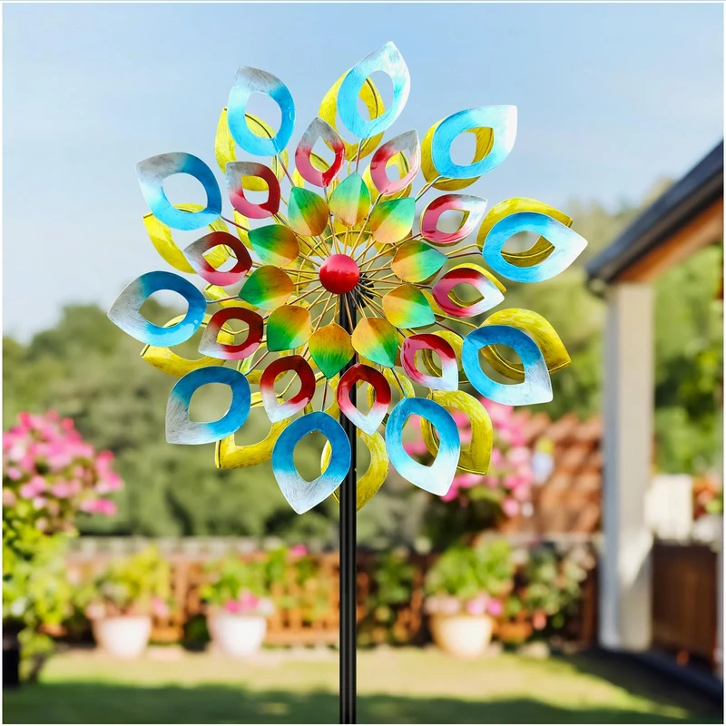 Garden Wind Spinner, Metal Windmill,Large Wind Sculpture,Outdoor Metal Double Sided Wind Sculpture & Windmill 20 inch Dia 73 inch Height for Outdoor Yard Patio Lawn Garden Decoration (Multi-Color 1)