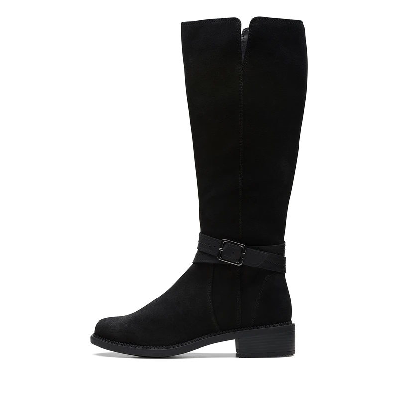 Clarks Women's Maye Shine Knee High Boots, Black Sde, 42 EU