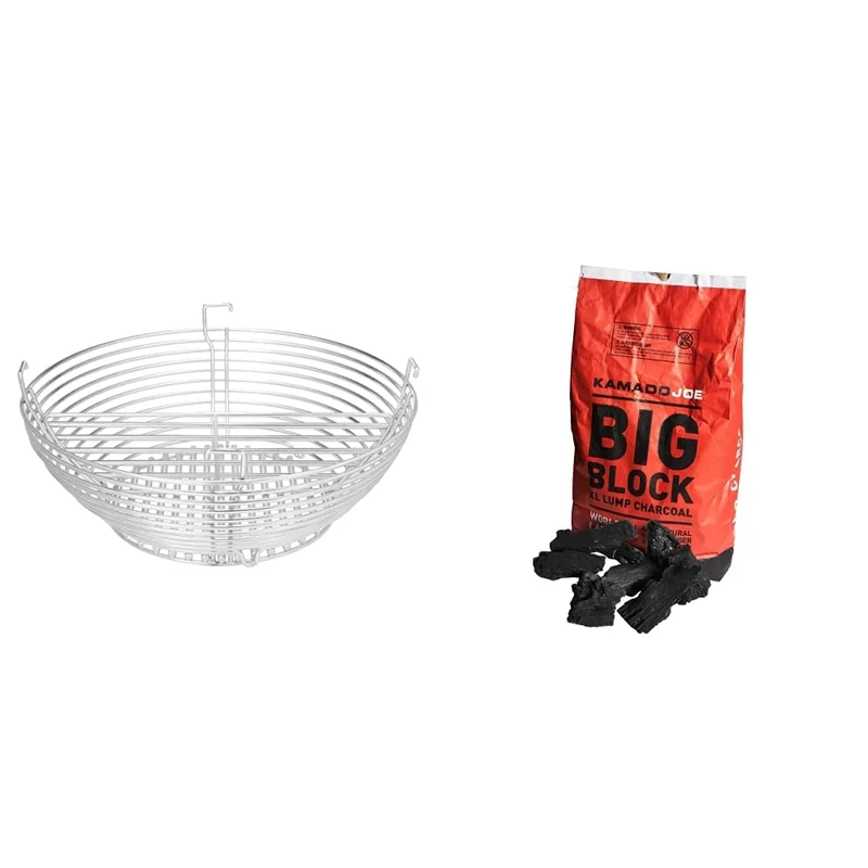 Kamado Joe KJ-MCC23 Stainless Steel Charcoal Basket Grill Accessory for Classic Joe, Black & XL Natural Reusable Lump Charcoal for BBQ, Smoking, Grilling. Long Life Up to 18 Hours, 9.1kg ,Pack of 1