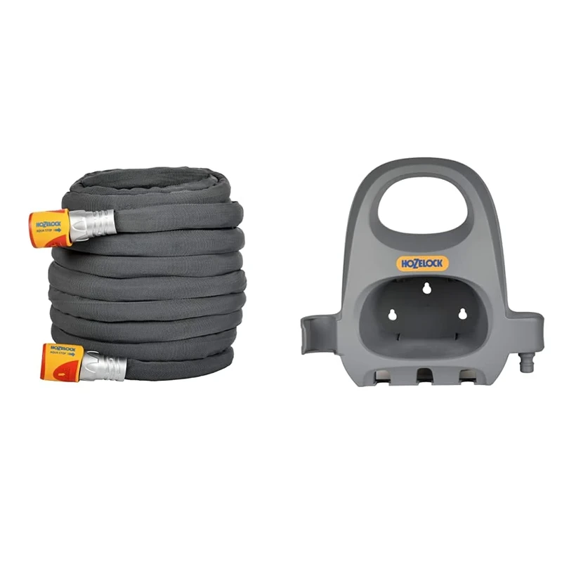 Hozelock Ltd 8135 1240 35m Tuffhoze Garden Hose, Grey, 35 m & Hozelock Hose Hanger, Grey, 3.5 kg