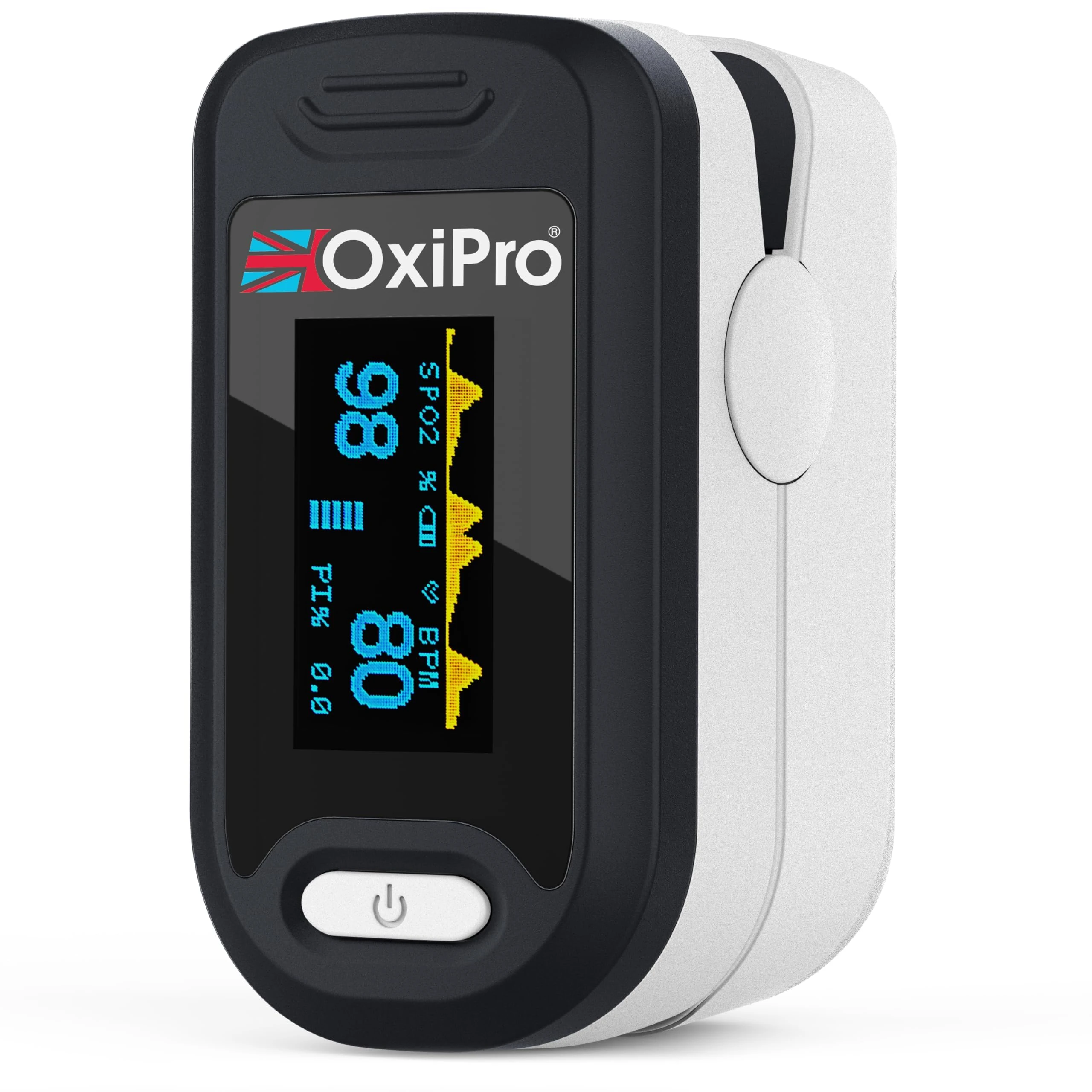 OxiPro OX2 - CE Certified - MHRA Registered Pulse Oximeter/Blood Oxygen Monitor - Finger Oxygen Saturation Monitor/SATS Monitor SpO2 - UK Approved Medical Device