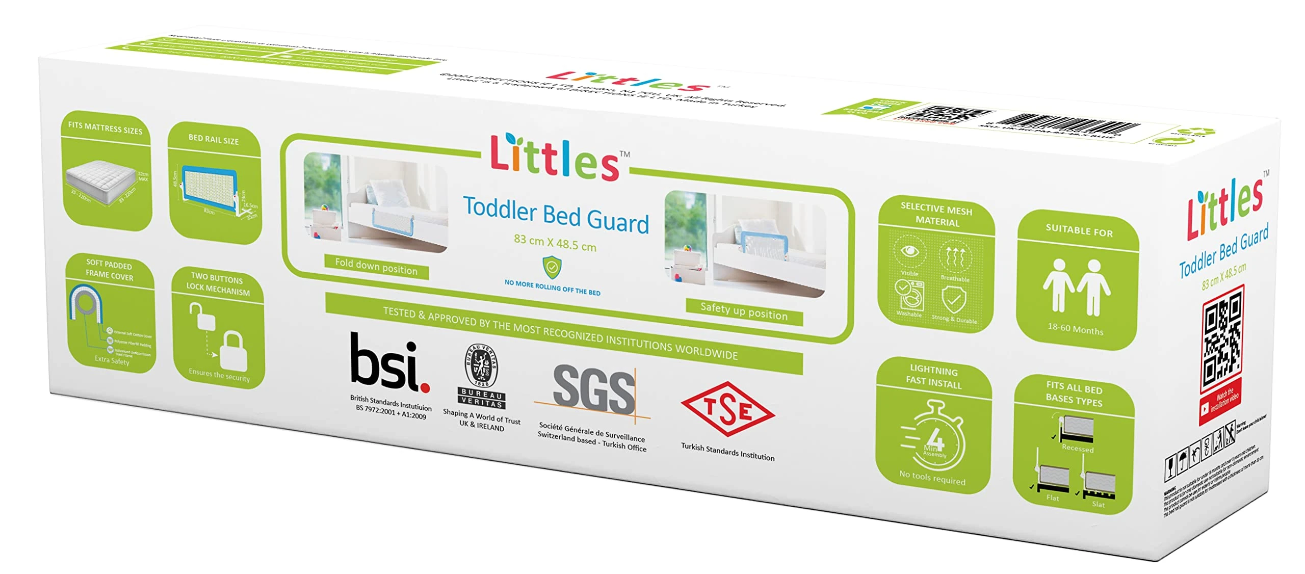 Littles Bed Guard Rail for Toddler, Child & Baby. Fits Single, Double Up to King Size Beds, White, 83 cm x 48.5 cm