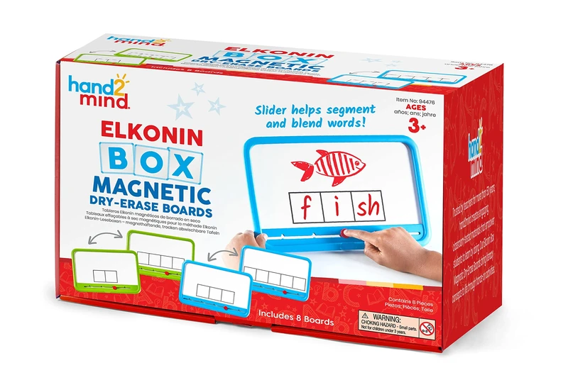Learning Resources Elkonin Box Phoneme Magnetic Dry-Erase Board Set, Phoneme Frame Whiteboard With Built-in Slider For Segmenting & Blending Phonics, 2 3 4 5 Phoneme Words, Set of 8, Ages 3+