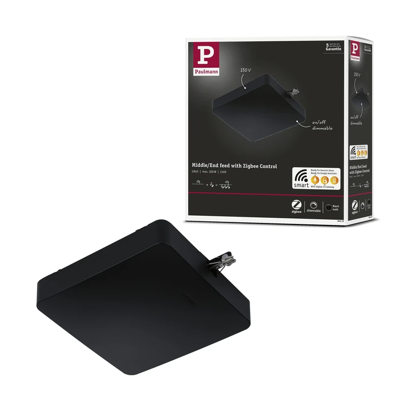 Paulmann 96819 Smart Home Zigbee 3.0 URail middle feed 227x196mm max. 300W black matt rail system - Image 1