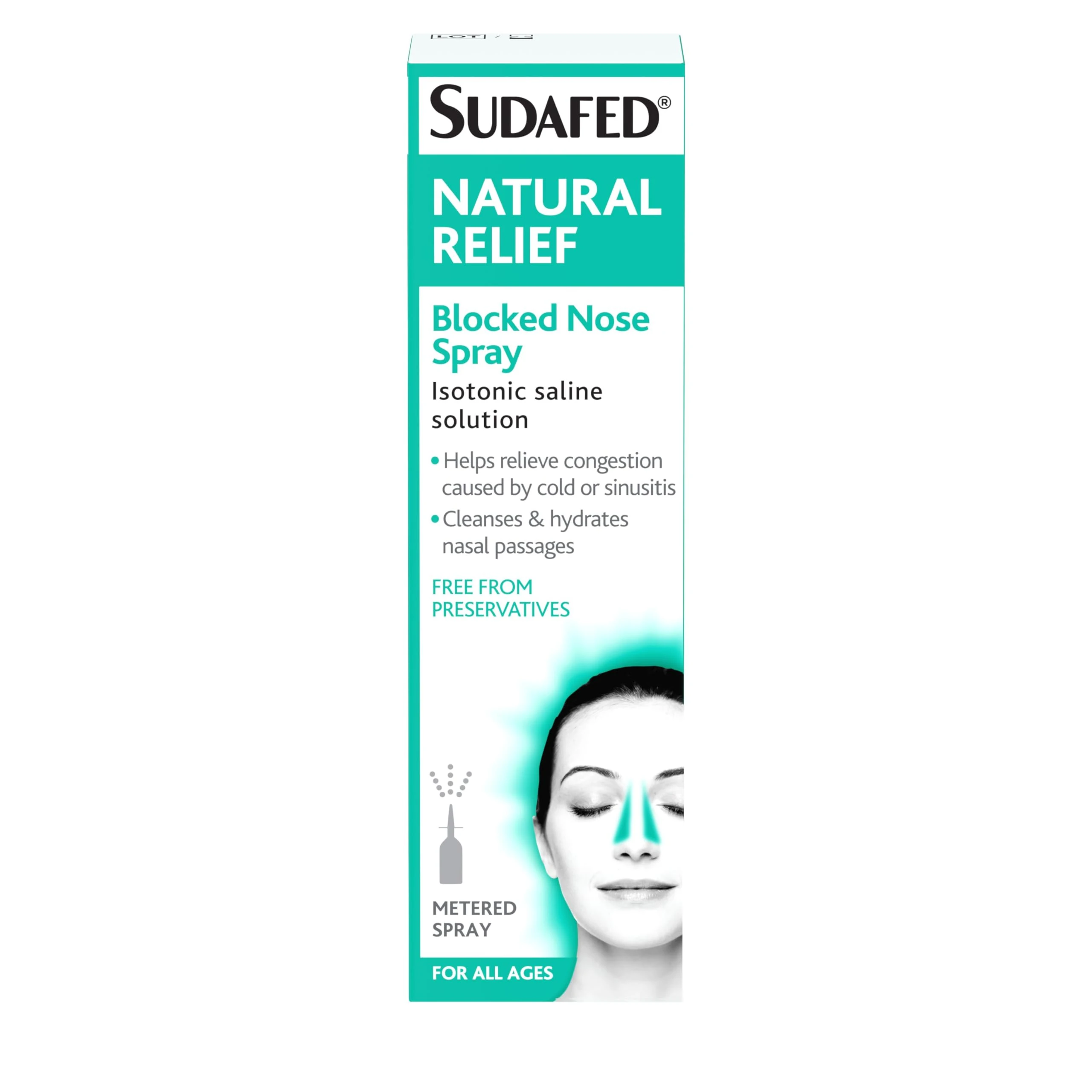 Sudafed Natural Relief Blocked Nose Spray (1x15ml), Cleanses and Hydrates The Nasal Passage, Natural Congestion and Sinus Relief from Cold or Sinusitis, Free from Preservatives