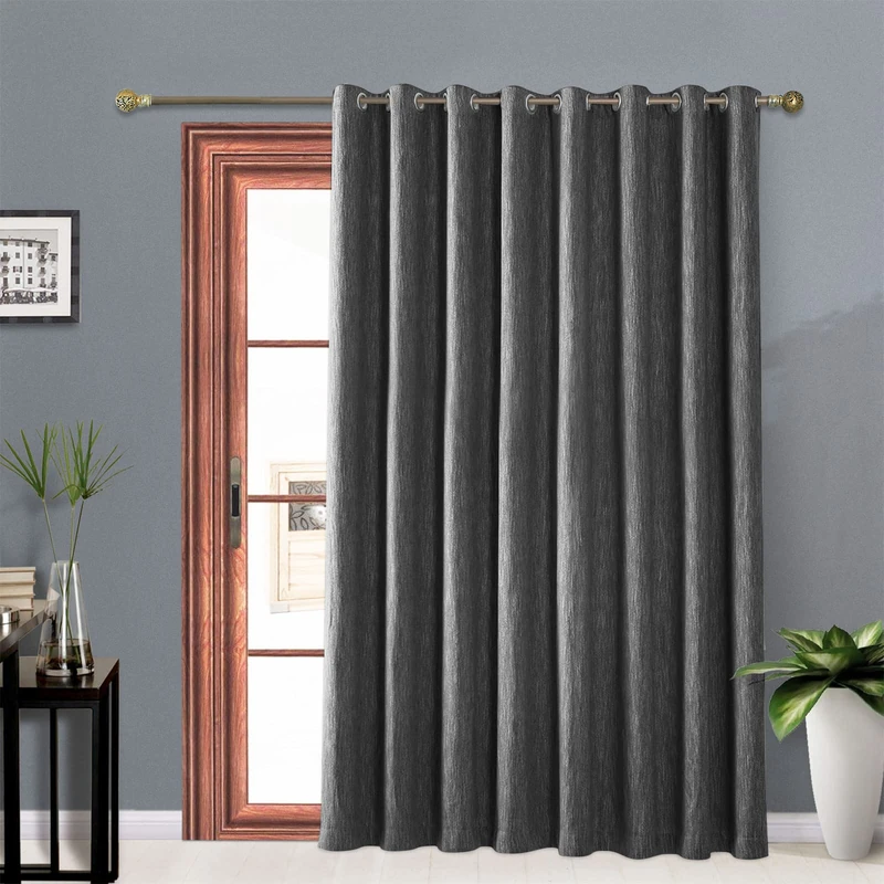 Melodieux Elegant Cotton Wide Blackout Curtains for Sliding Glass Door Living Room Thermal Insulated Privacy Grommet Drapes, 100 by 96 Inch, Black (1 Panel)