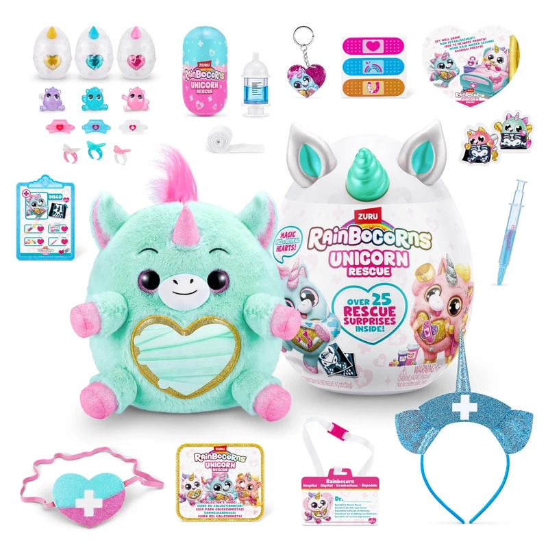 Rainbocorns Unicorn Rescue Surprise, Disco - Collectible Plush - Giant Egg, Over 25 Surprises Inside, 35 cm, Cuddle Plush Stuffed Animal, Rings, Stickers, Wearable Accessories (Disco Unicorn)