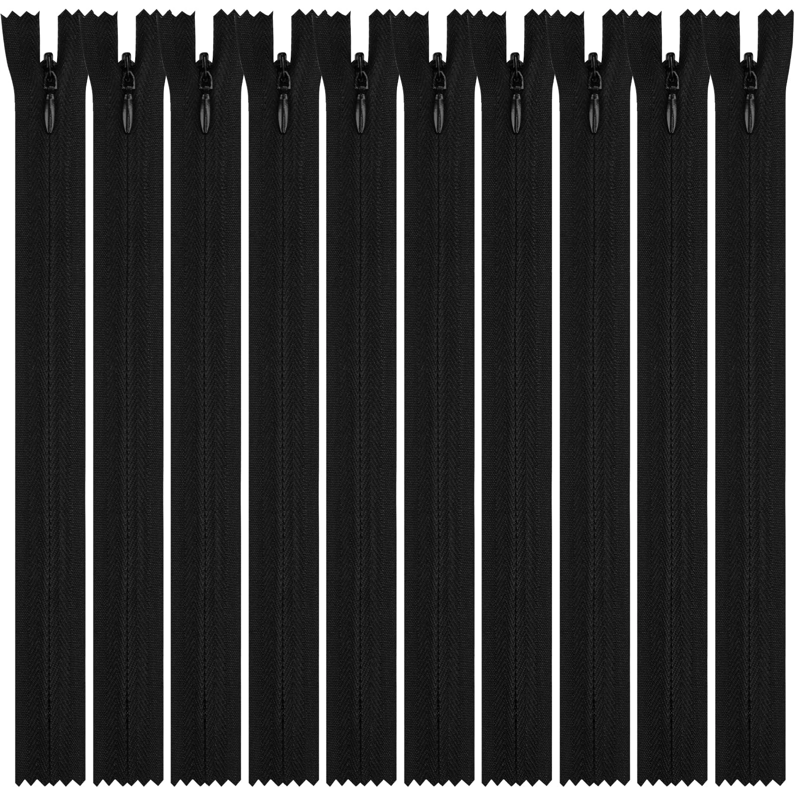 DOITEM 10pcs 20cm/8 Inch Invisible Multicolor Nylon Coil Zippers for Sewing and Crafts, Black