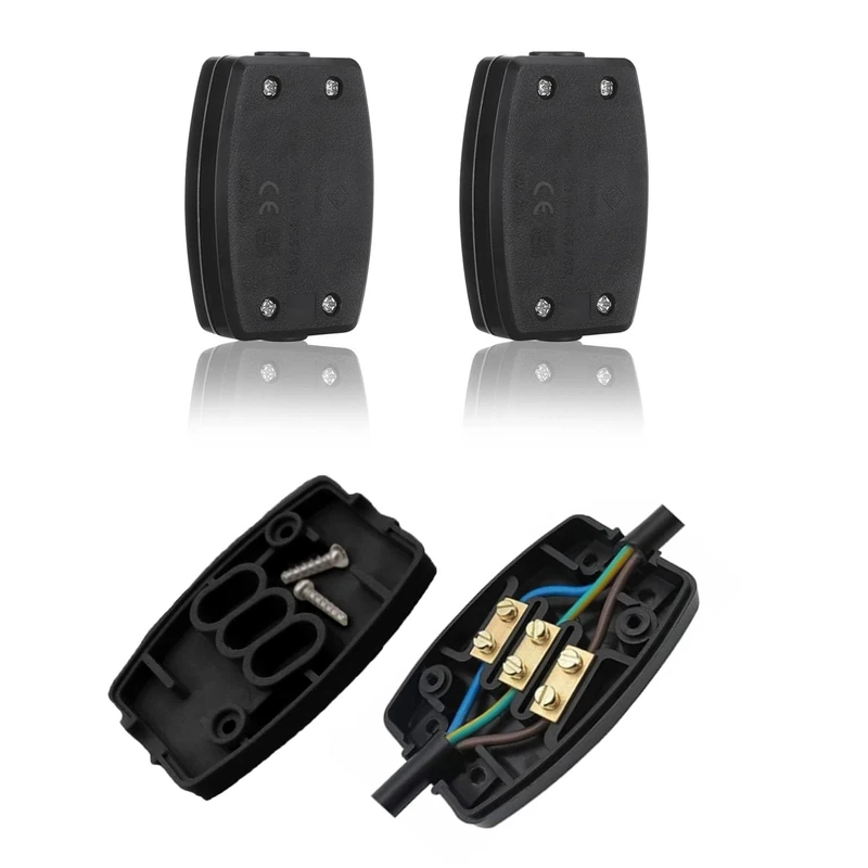 2Pcs 3 Terminal Electrical Cable Junction Box 13Amp 250v Flex Connector 3 Core Cable Joiner Cable Connectors For Indoor Lighting,Electrical Power,Wiring（ Black）