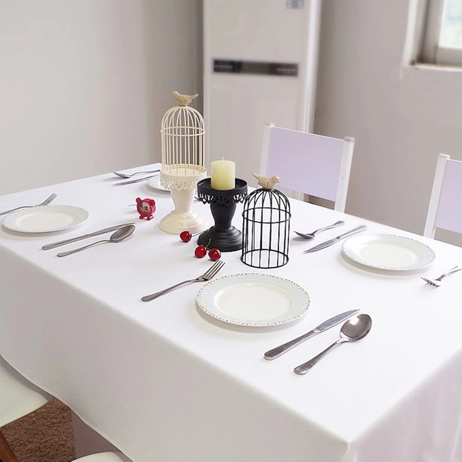 Newthinking PVC Table Cloth Wipe Clean Tablecloth Plastic Waterproof Table Protector, Square Wipeable Tablecloths for Kitchen Picnic Outdoor Indoor - White, 54x54in/137x137cm