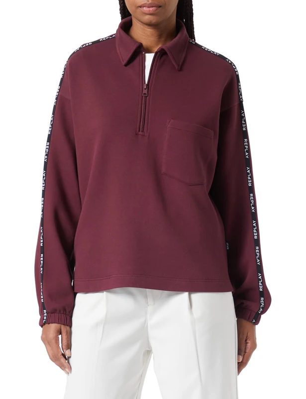 REPLAY Women's W3706 Sweatshirt, 459 Burgundy, L