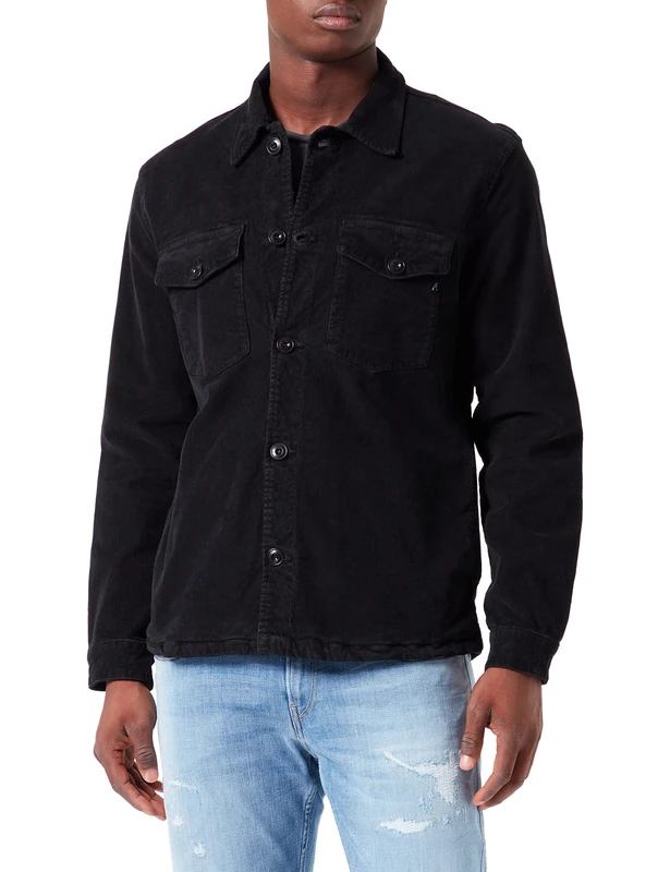 REPLAY Men's Mv866 Denim Jacket, 098 Black, L