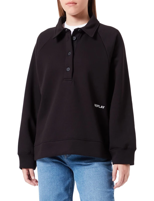 REPLAY Women's W3705 Sweatshirt, 098 Black, L - Image 1