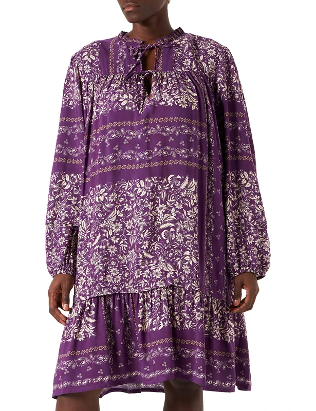 REPLAY Women's W9782 Dress, 010 Black/Gold/Teal/Camel, M