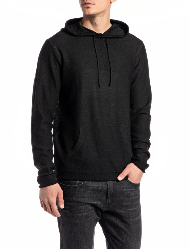 REPLAY Men's UK8509 Hooded Sweatshirt, 098 Black, S