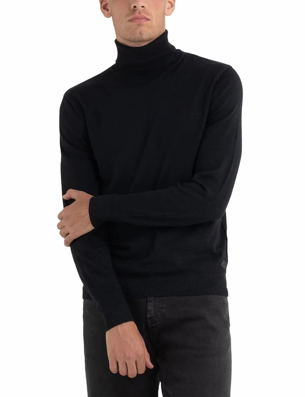 REPLAY Men's Wool Turtleneck Sweater, Black 098 (Black), XXL