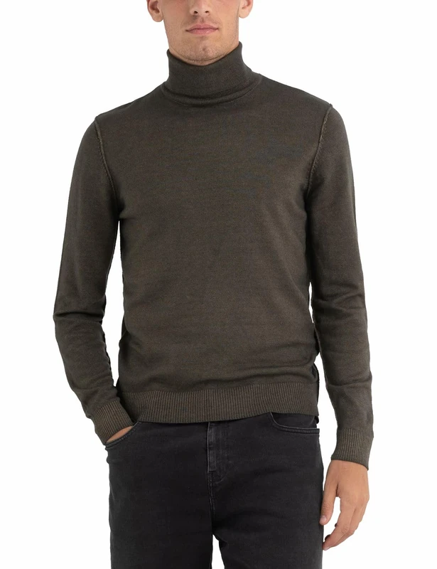 REPLAY Men's Wool Turtleneck Sweater, Mud Green 950 (Green), S