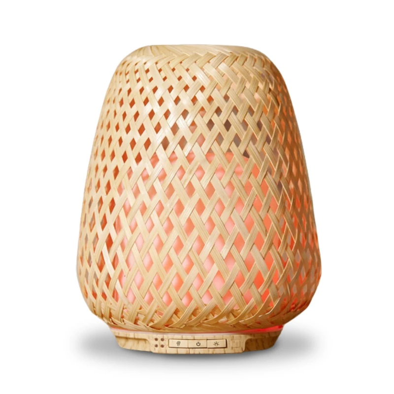 Zen'Arôme Olaki Ultrasonic Essential Oil Diffuser (up to 40 m²) – Cold Diffusion for Aromatherapy – Handcrafted Zen Design in Woven Bamboo – Adjustable Lighting