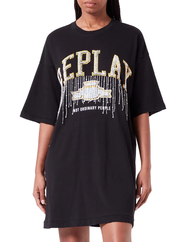 REPLAY Women's W9757 Casual Dress, 098 Black, S
