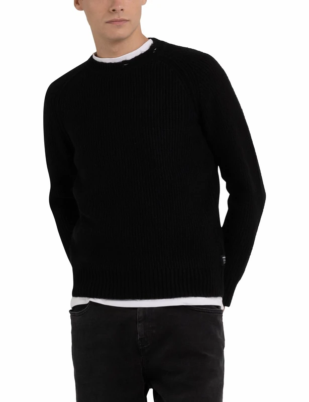 REPLAY Adult UK8507 Recycled Hairy Blend Sweater, Black 098, S