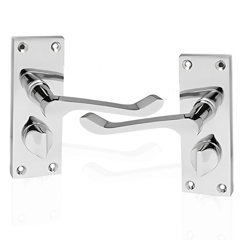 HANDLESTORE Victorian Scroll Bathroom Door Handles – Polished Chrome Lever Handle with Thumbturn Lock & Backplate – Privacy Internal Door Handles with Screws