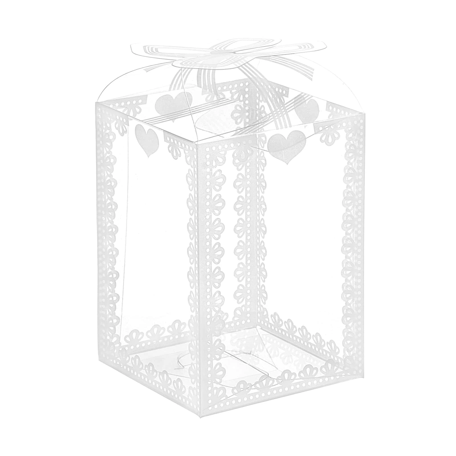 BENECREAT 24PCS Clear Wedding Favour Boxes with Bowknot Pattern 7x5x5cm/2.7x2x2inch Rectangle PVC Transparent Gift Boxes for Candy Chocolate Valentine Gift Wrapping