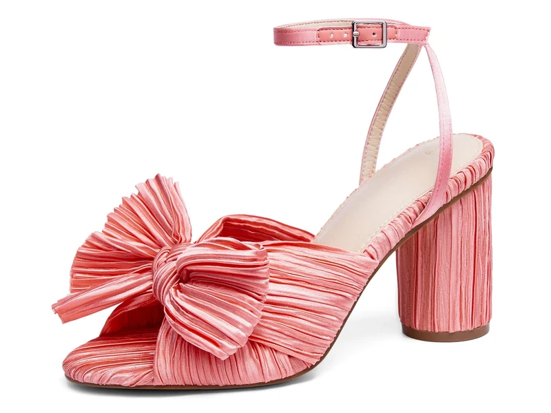 VETASTE Women's Bow Knot Heeled Sandals Bridal Wedding Open Toe Ankle Strap Chunky Heels, Pink, 7 UK