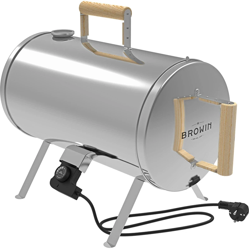 Browin 330020 Portable Electric Smoker 1100 W | with Thermostat, Made of Stainless Steel | for Sausage, Chicken, Fish or Cheese | Smoking, Cooking and Grilling | Use at Home or Camping,Silver
