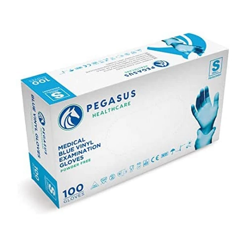 Pegasus Healthcare Blue Disposable Vinyl Medical Examination Gloves Powder & Latex Free (Small) - Image 1