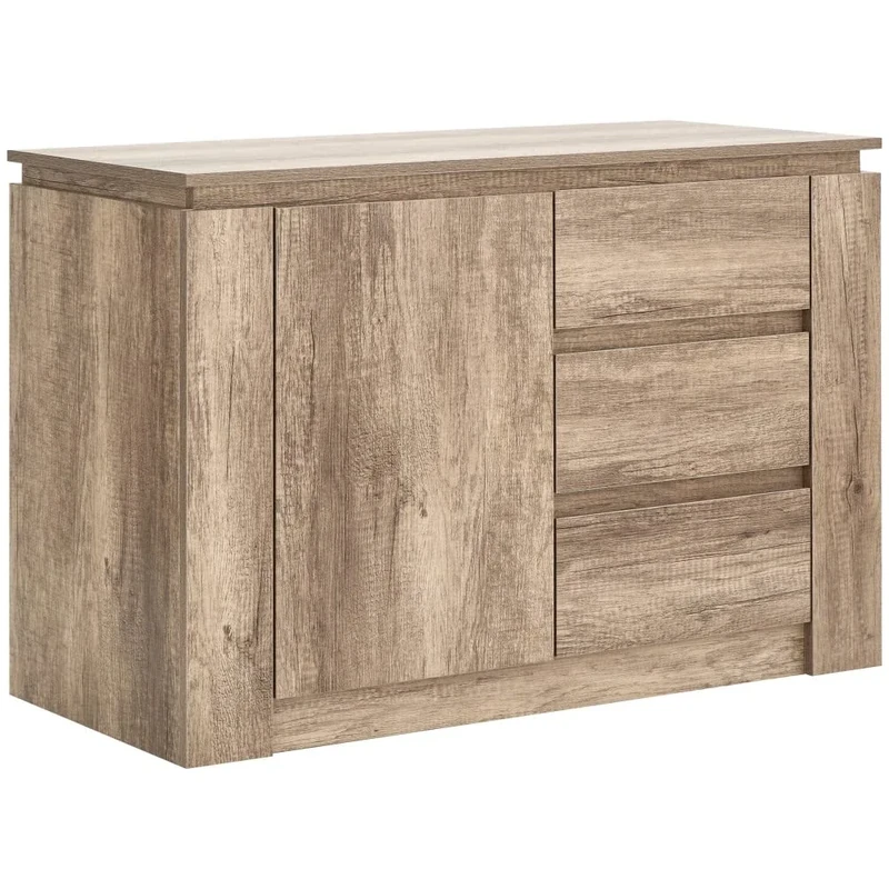 GFW Canyon Sideboard Unit With 3 Storage Drawers And 1 Door Storage Cabinet With Adjustable Shelves, Contemporary Beige Wooden Oak Sideboards for Living Room, Kitchen, Bathroom,86 W x 40D x 70Hcm