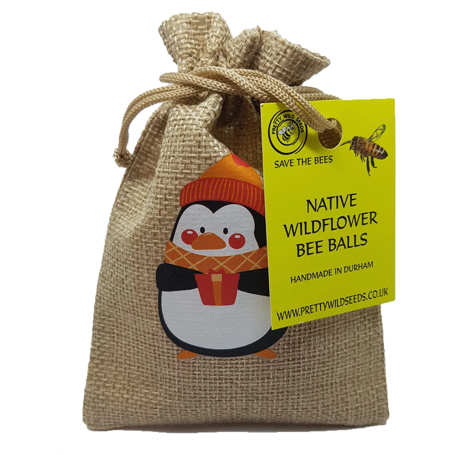 Wildflower Seeds Xmas Bee Balls Seed Bombs in Natural Cotton Sack Handmade with Clay & Seeds to Save The Bees #savethebees (Penguin)