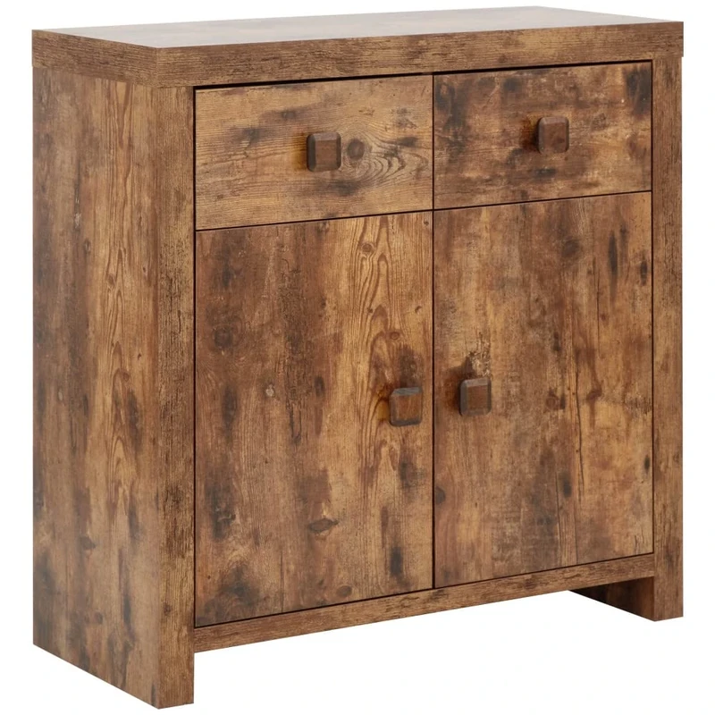 GFW Jakarta Mango 2 Door 2 Drawer Compact Sideboard Distressed Style Multi Unit, 80 cm Width x 35 cm Depth x 80 cm Height