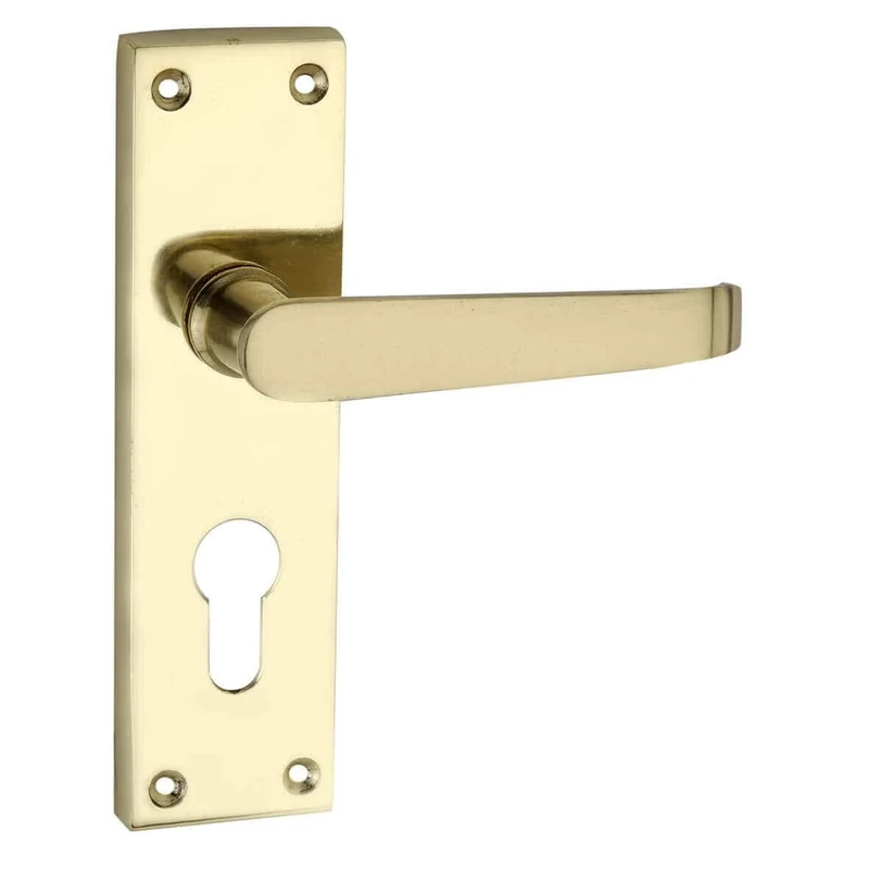 Designer Levers - Victorian Straight Lever Door Handles - Polished Brass - 1 Pair - Euro - Locking Door Handle