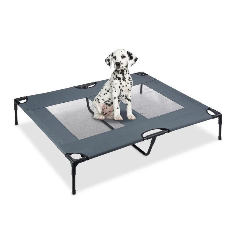 Relaxdays Raised Dog Bed 20 x 122 x 91 cm up to 45 kg Metal and Plastic Grey, 40% steel, Gray, 20x122x91 cm