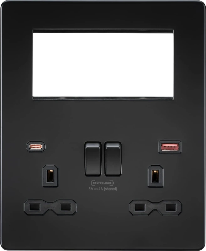 Screwless Small Multimedia Combination Plate with FASTCHARGE - Matt Black